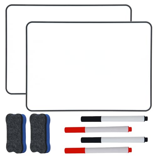 Hiziwimi 2Pcs 30X21cm Klein Whiteboard Whiteboard A4 Weiße Tafel Trocken Abwischbares Mini Whiteboards Doppelseitige mit Schwarzem Rahmen mit 2× Marker und 2× Board Radierer für Schule Büro Haus