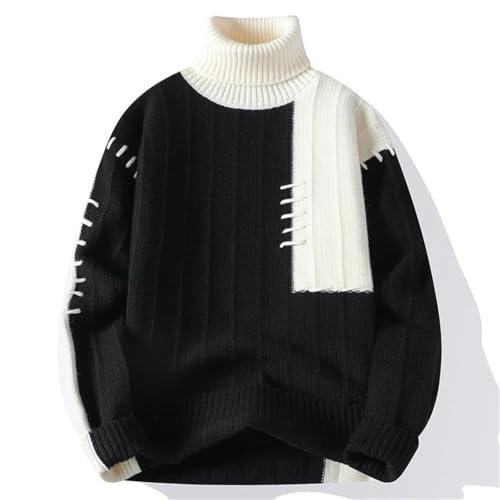 Men’S Turtleneck Long Sleeve Sweater Patchwork Warm Loose Youthful Vitality Knitted Casual Pullover Sweater2