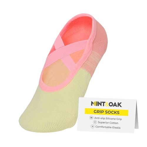 Image of Mint & Oak Pilates Socks with Grips for Women, Ankle Length Non-Slip Yoga Socks, Cotton Ideal For Yoga, Pilates, Gym, Workout, Cute Women's Gift
