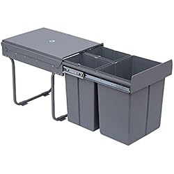 Cubo Bajo Fregadero HOMCOM Cubos de Basura Extraíbles para Cocina 3 Contenedores de Reciclaje 1x20L y 2x10L Clasificación de Residuos Metal y Plástico 48x34,2x41,8 cm Gris
