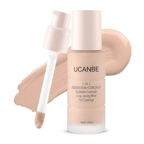 UCANBE Base de Maquillaje y Corrector 2 en 1 - Alta Cobertura y Acabado Mate - Con Ácido Hialurónico - Larga Duración para Piel Grasa, Mixta y Normal, 30ml (Beige Nude)