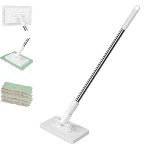 Fregona Antipolvo Desechable,Trapeador de Limpieza de Cocina,Disposable Dust Mop for Dry and Wet Use,Abrazadera de Prensa Desmontable,Multi Surface Mopping with Extendable Handle