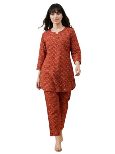 Image of Bee M Pee Designer Trendy Floral Printed Cotton Kurta Coord Sets for Women | Stylish Casual Tunic Kurti Set with Pant for Woman for Office