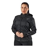 Nike Women’s Essential Water-Repellent Hooded Full Zip Black/Silver Running Jacket, Stay Dry, Ultra Lightweight Reflective Running Jacket, Flocked Mesh Lining, Style CU3217/Color 010, Size Medium