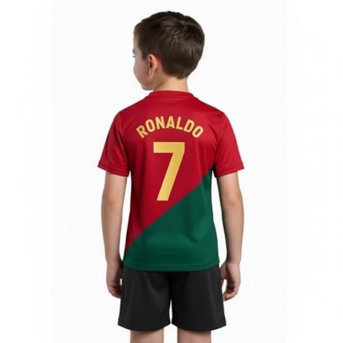 Image of Sports Soccer Football Portugal Jersey Ronaldo 7 Home Away Kit Jersey T-Shirt with Black Shorts(Kid's,Boy's & Men) M2