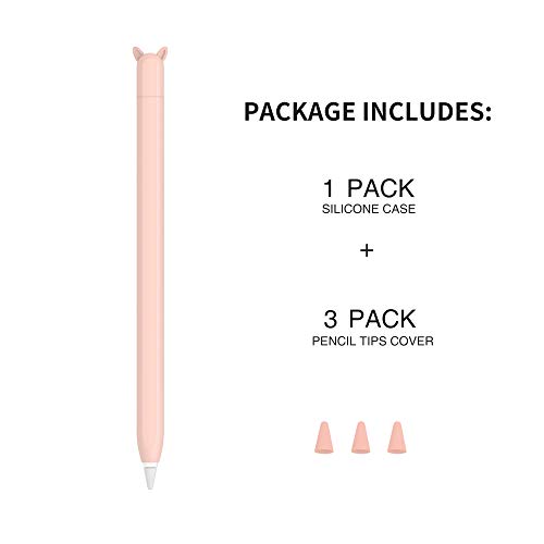 Image of Cute Ear Case Silicone Skin Cover for Apple Pencil 2nd Generation,and Protective Nib Cover Accessories Compatible with iPad Pro 11 12.9 inch,Pink