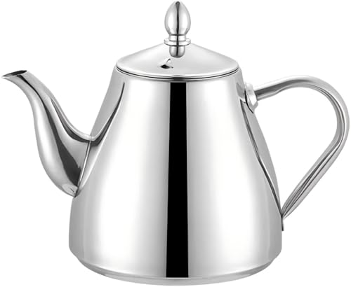 SANQIAHOME Stainless Steel Teapot Coffee Servers 42oz(1.2 litres) 4-5 CupsEasy Pour Silver Tea Pot