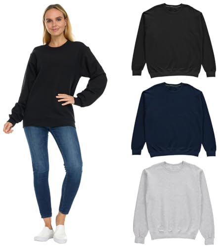 BILLIONHATS 3 Pack Women’s Oversized Crew Neck Sweatshirt, Fleece Lined, Bulk Wholesale Sweatshirts