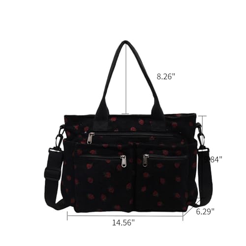 Image of Women Strawberry Bags, Corduroy Everyday Tote Bag Kawaii Shoulder Purse Handbag Crossbody Work Bag