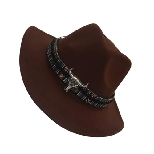 Sombrero de Piel Sombrero de vaquero para hombres y mujeres, unisex, ligero, hecho a mano, de cachemira, gorra de viaje, Fedora Jazz Sun Hat, sombrero de copa vintage Sombrero de vaquero(Brown)