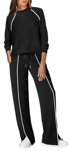 WIHOLL Lounge Sets for Women 2 Piece Fall Outfits 2025 Wide Leg Pant Matching Sets Womens Clothing