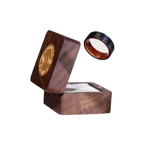 LerchPhi Hammered Black Tungsten Ring with KOA Wood Inlay, Men's Wedding Band in Walnut Gift Box, Perfect for Husband from Wife Size 11 Cover