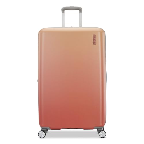 Image of American Tourister Moonlight II Hardside Expandable Luggage with Spinner Wheels, Ombre Peach, Large Checked Suitcase 28-Inch