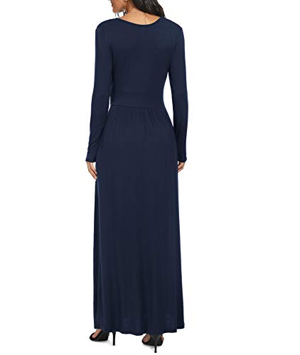 Image of LILBETTER Women Long Sleeve Deep V Neck Loose Plain Long Maxi Casual Dress