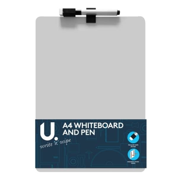 BG Write & Wipe A4 Whiteboard & Pen + Magnetic Fixing Strips