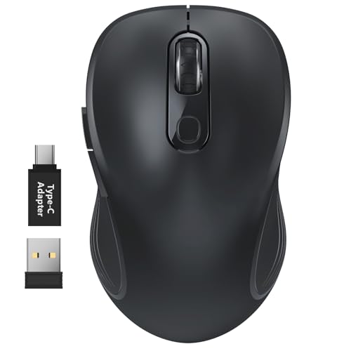 Image of WisFox 2.4G Wireless Mouse for Laptop, Ergonomic Computer Mouse with USB Receiver and Type-C Adapter, 3 Adjustable Levels, 6 Button Cordless Wireless Mice for Windows Mac PC Notebook (Black)