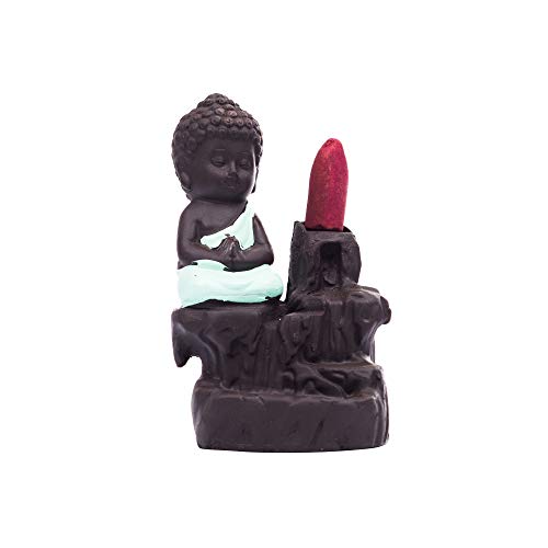 eCraftIndia Meditating Monk Buddha Smoke Backflow Cone Incense Holder Decorative Showpiece with 10 Free Smoke Backflow Scented Cone Incenses
