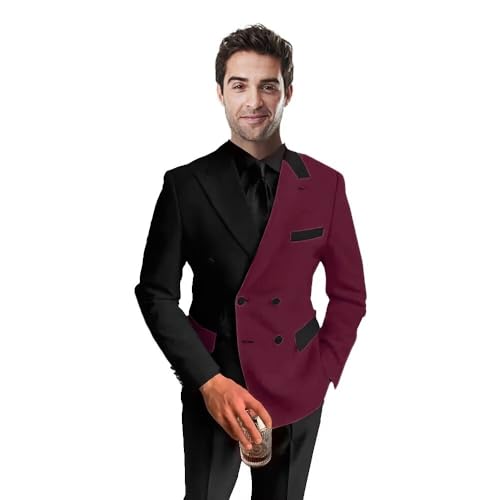 SAROULU Mens Double Breasted Suit 2 PC Slim Fit Wedding Suit for Men Shawl Lapel Blazer Pants Set