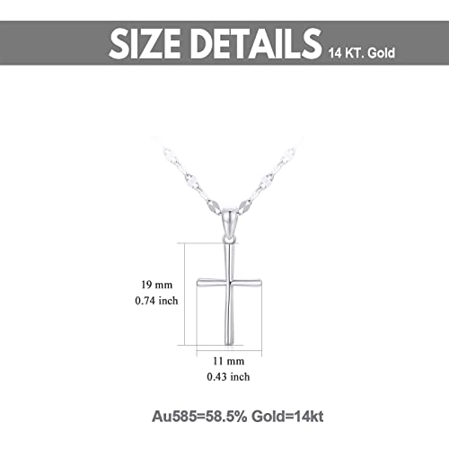 SISGEM 14k White Gold Cross Pendant and Lip Chain Necklace for Women, Baptism Jewelry Confirmation Gifts for Her, 18 inch3