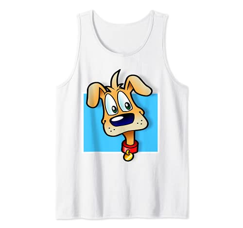 Puppy Dog Cartoon Tank Top, White, S