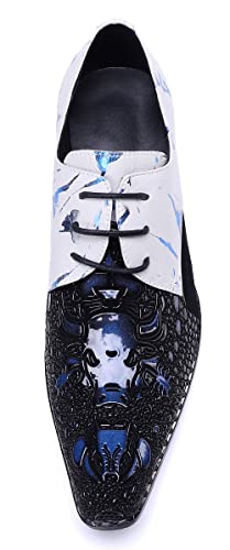 Santimon Mens Oxford Dress Shoes Patent Genuine Leather Pointed Toe Ballroom Floral Carving Wedding Brogue Derby Dance Shoes4