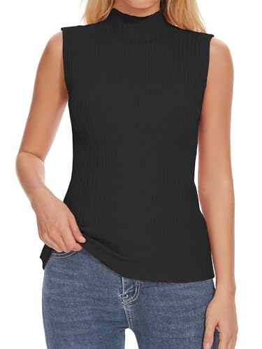 Image of Biffexu Womens Textured Tank Top Mock Neck Sleeveless Slim Fit Vest Top