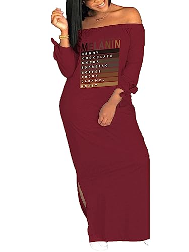 Image of Women's Casual Off Shoulder Maxi Dress - African Print Summer Loose Long Sleeve Tunic T Shirt Dresses with Pockets