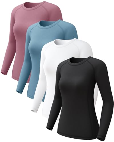 Lista de Camisetas interiores deportivas para Mujer - los más vendidos. 45 Paquete de 4 camisas de compresión para mujer, de manga larga, para entrenamiento atlético, protección solar, ropa interior fresca y seca para yoga, gimnasio,...