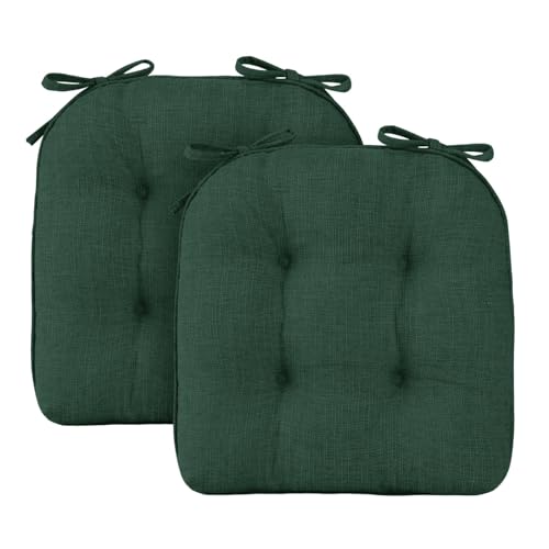 Wellsin Chair Cushions for Dining Chairs, Non-Slip Kitchen Chair Pads with Ties, Tufted Shredded Foam Kitchen Chair Cushions Set of 2, 15.5" X 15.5", Dark Green by Wellsin - Used condition - Image 3