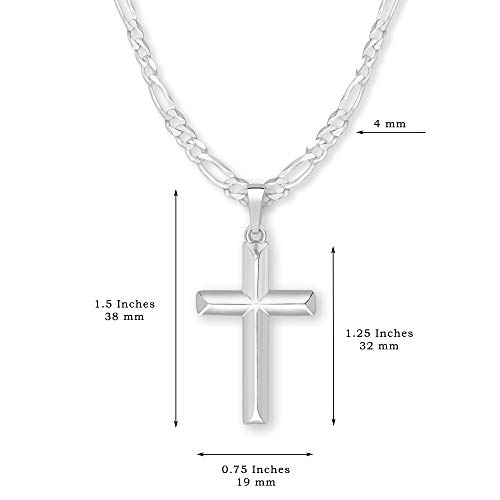 Mens Sterling Silver Domed Cross Necklace and Figaro Chain with Inspirational Faith Card - Choice Of Sizes4