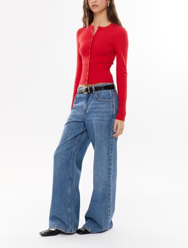 Image of Women Y2K Button Down Knitted Tops Long Sleeve Slim Fit Ribbed Tee Tops Open Front Casual Cardigan