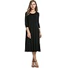 HOTOUCH Women's 3/4 Sleeve Casual Loose Solid Midi T-Shirt Dress (Black XL)