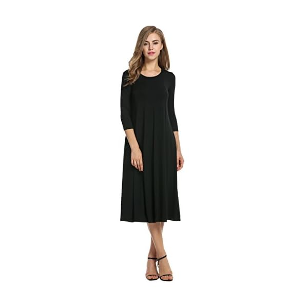 HOTOUCH Women's 3/4 Sleeve Casual Loose Solid Midi T-Shirt Dress (Black XL)