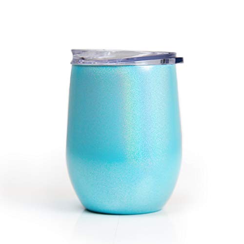 Big Betty 12 Oz Premium Stainless Steel Insulated Stemless Wine Tumbler with Travel Lid - Keeps Drinks Hot & Cold, Perfect Wine Gifts for Women - Metallic Opalescent Turquoise