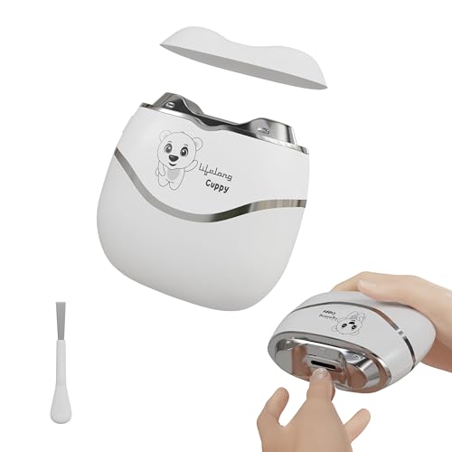 Lifelong Cuppy Electric Baby Nail Trimmer for Newborns to All Age|Baby Nail Care & Grooming Nail Cutter for Baby Boy & Baby Girl|Skin Friendly & Safest Nail Clipper with Cleaning Brush, 1 Count