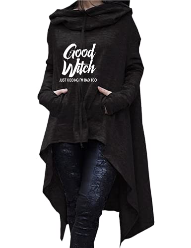 Good Witch Lettre Femmes Halloween Hoodies À Manches Longues Casual Ourlet Irrégulier-Noir-XXL Cover