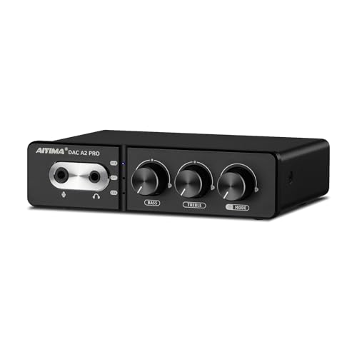 AIYIMA DAC-A2 PRO Gaming DAC Headphone Amplifier USB HUB Mini Decoder 24Bit 96Khz Coaxial/Optical/Type-C/MIC Input for Desktop Gaming Headset/MP3/PS5/Smartphone etc and 3.5mm AUX Output (Black)