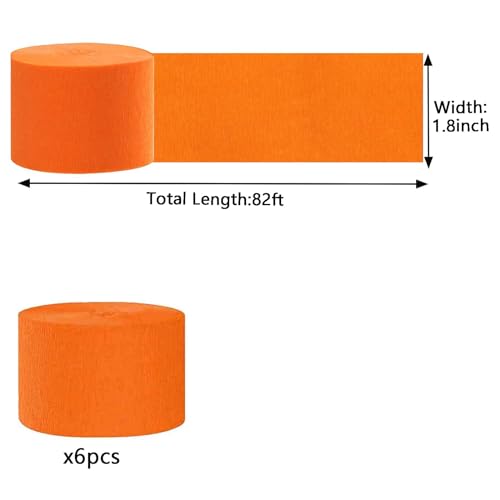 Image of We Moment Crepe Paper Streamers - Orange Party Streamer, 1.8 Inch Widening, 6 Rolls (82 Feet per Roll) for Birthday & Wedding Decorations