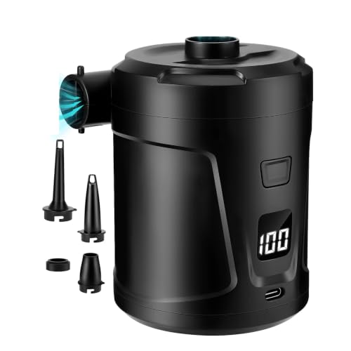 Bomba de Aire Eléctrica, 5200 mAh Batería Recargable, Mini Inflador Eléctrico Portátil, con 4 Boquillas de Aire, Inflador Rápido para Bote Inflable, Colchón de Aire, Piscina Infantil