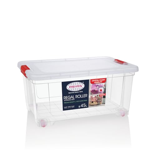 Image of Asian Plastowares - Regal Roller | 45 Ltr - Storage Box | Stackable Organizer for Clothes, Toys, Kitchen, Makeup & More | BPA-Free, Space-Saving Design | Multipurpose Boxes | Transparent