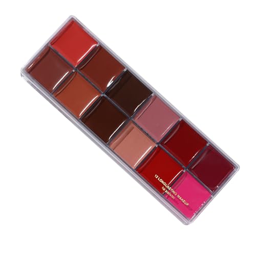 Paleta De Labios 12 Colores,Maquillaje Labial Mate De Larga Duración Con Textura Cremosa - Set de Brillo Labial Compacto de Larga Duración para Regalo a Esposa Hija o Madre