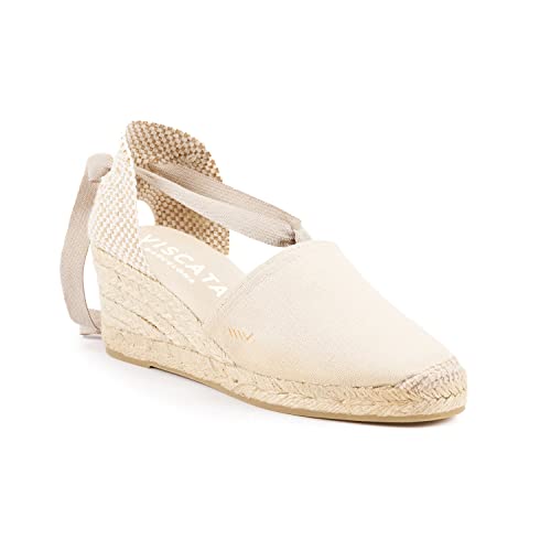 VISCATA Escala Espadrille Canvas Wedges with Sleek Ankle Laces Women's Lace Up Shoes Handmade in Spain Organic Cotton Canvas and 100% Natural Jute Midsole for All Occasions