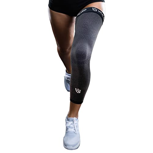 Vital Salveo Germanium & Carbon Recovery Full Leg Sleeve – Compression Leg Sleeve, Long Knee Sleeve for Arthritis, Basketball, Cycling, Football, Dark Grey (1 PC) X-Large