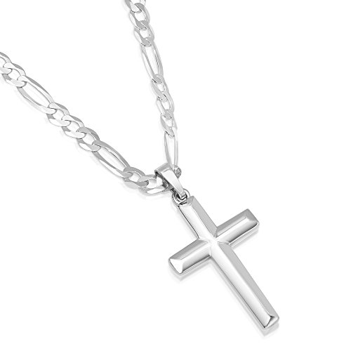Xp jewelry men's sterling silver cross pendant figaro chain neckl…