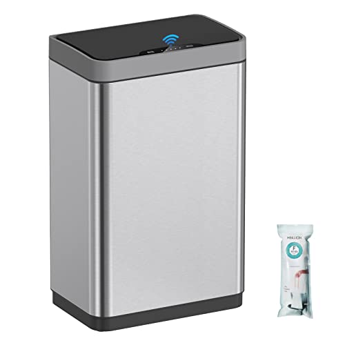 Image of Mbillion 15 Gallon Touchless Motion Sensor Trash Can | Rectangularsilver smart garbage can with lid, automatic touchless design for kitchen, bedroom, home & office use