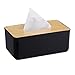 Produktbild Relaxdays Kosmetiktücher Box fürs Bad, Kunststoff, Holz-Deckel, nachfüllbar, Tücherbox, HBT: 10x23x13 cm, schwarz/Natur