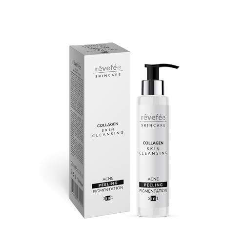 Collagen Face cleanser, acne, dirt, makeup and oil remover, gentle-skin cleansing, natural facial renewing, purifying peeling and pigmentation.