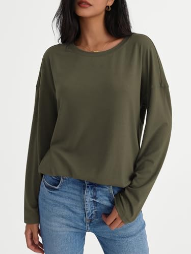 Womens Basic Long Sleeve Crewneck Tops for Fall 2024