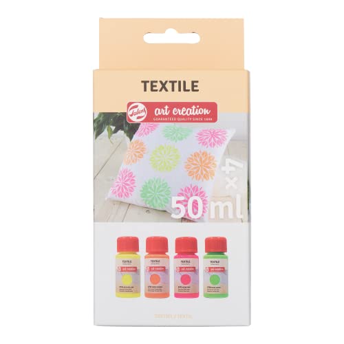 Talens Art Creation Textile, Set de peinture permanente pour textiles| 4 Couleurs Neon pour les Tee-Shirts, Chaussures, VĂŞtements, DIY, Upcycling