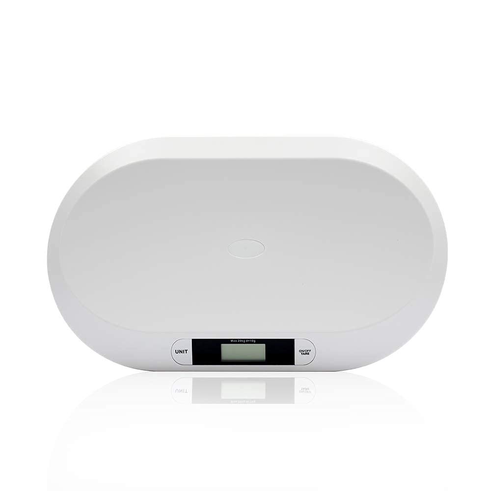 Bilancia pesaneonati bilancia digitale bilancia per allattamento bilancia per animali, per neonati fino a 20 kg con display LCD, funzione tara, spegnimento automatico, bianca (55 cm x 32 cm x 3 cm)